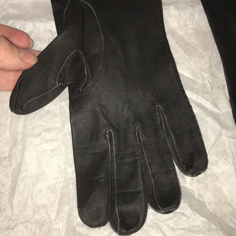 RARE Vintage City Paris San Fran black kidskin leather 3/4 length opera gloves